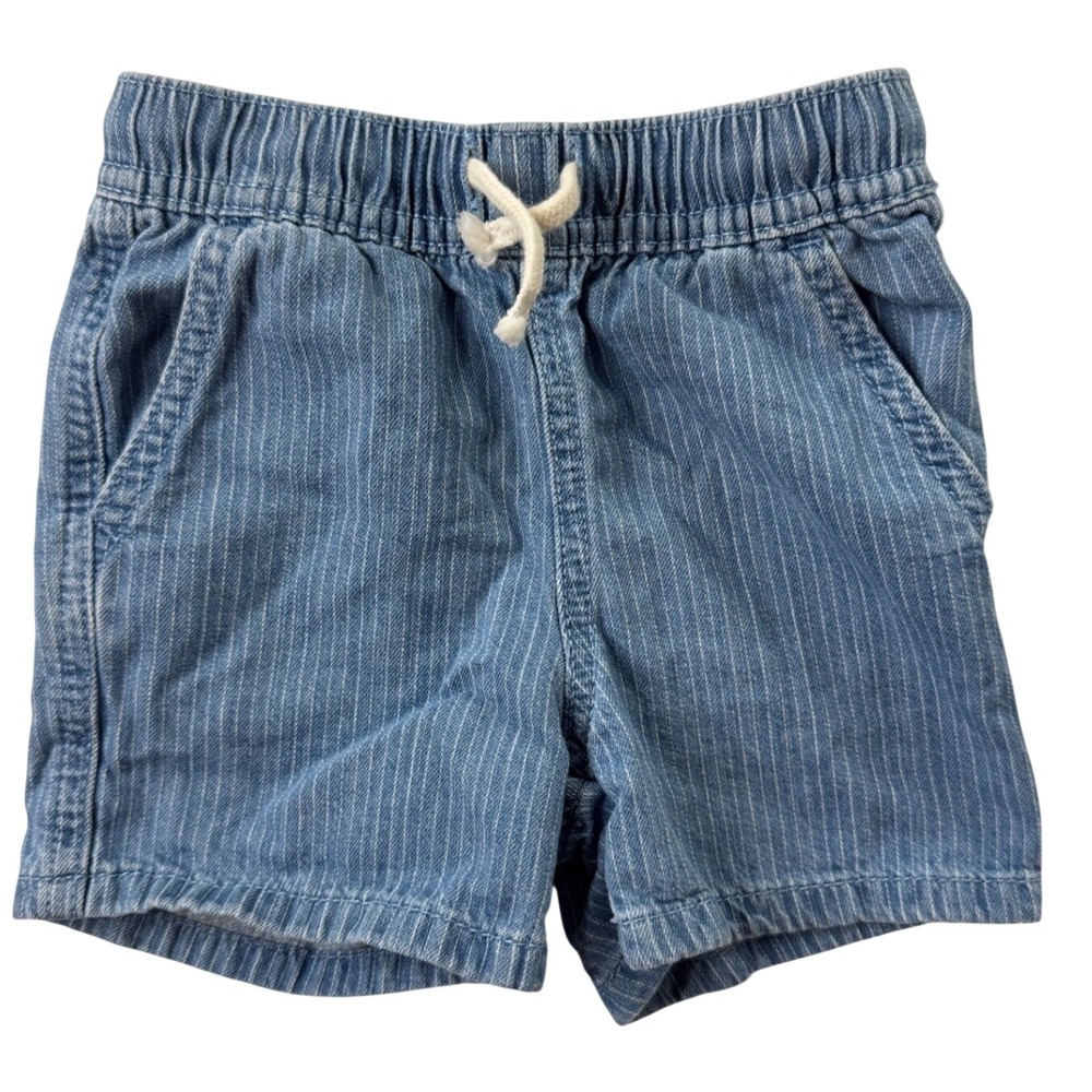 Catโ & Jack Kids Blue Pinstripe Denim Shorts Elastic Waist Drawstring 2T beach